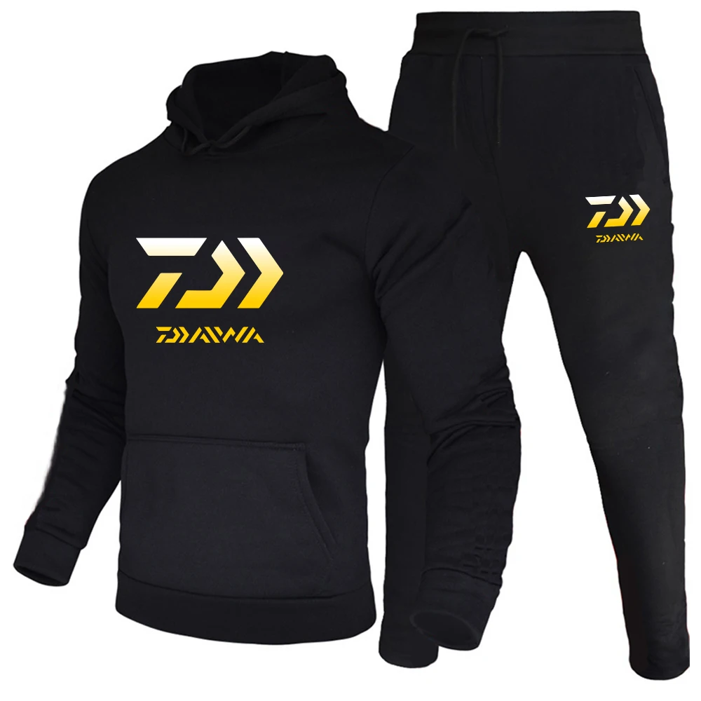 

Autumn Winter Men's Tracksuit Daiwa Fishing Print 2 Pieces Set Sweatshirt + Sweatpants Couple Hoodies Suit Women Clothing