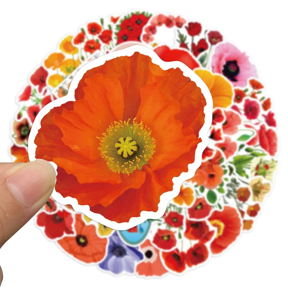 

10/30/50PCS Cartoon Poppy Flower Sticker for Luggage Laptop IPad Gift Journal Motorcycle Phone Case Sticker Wholesale