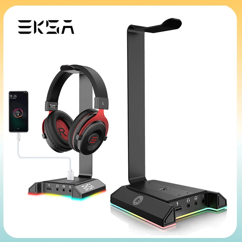 

подставка для наушников RGB EKSA W1 с 7,1 объемный USB держатель для наушников и 3,5 мм Порты игровая гарнитура Вешалка для PC Gamer стол