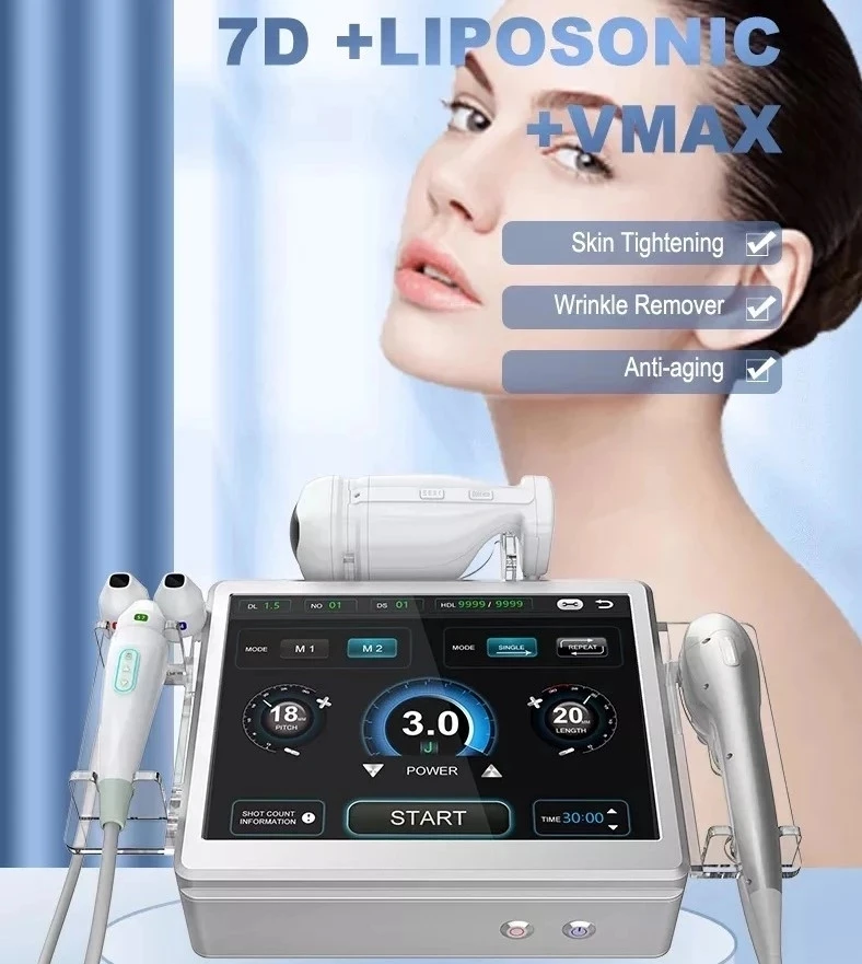 

3 в 1 7D Liposonic Vmax картриджи против морщин лифтинг кожи подтяжка кожи портативный ультразвуковой аппарат устройство для красоты и здоровья