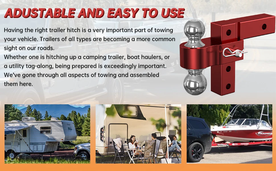 

Регулируемая сцепка для прицепа, двойное шаровое Крепление, сцепка 2 дюйма, приемник 6 дюймов, высота 6 дюймов, 6061, алюминий 2 дюйма и 2-5/16 дюйма,...