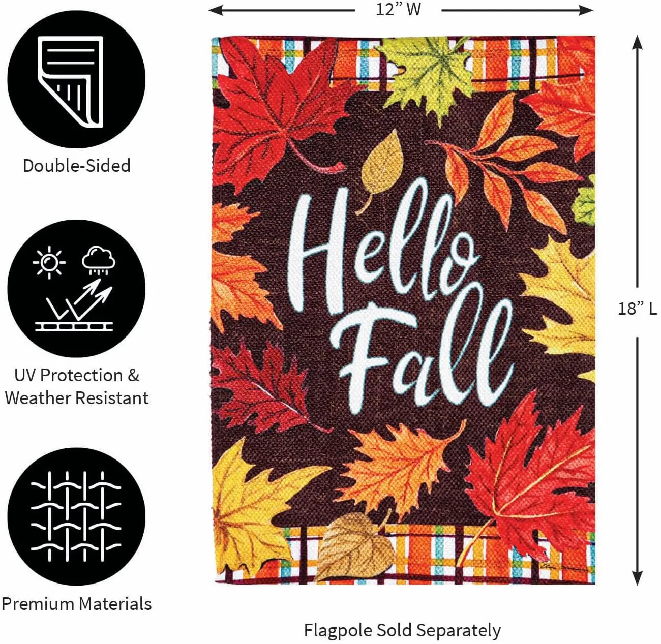 Вечнозеленый флаг в клетку Hello Fall Garden Текстурированная замша Добро пожаловать