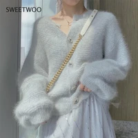 vintage elegant sweater coat autumn winter imitation mink cashmere loose sweet soft sueter mujer 2022 cardigan for women social