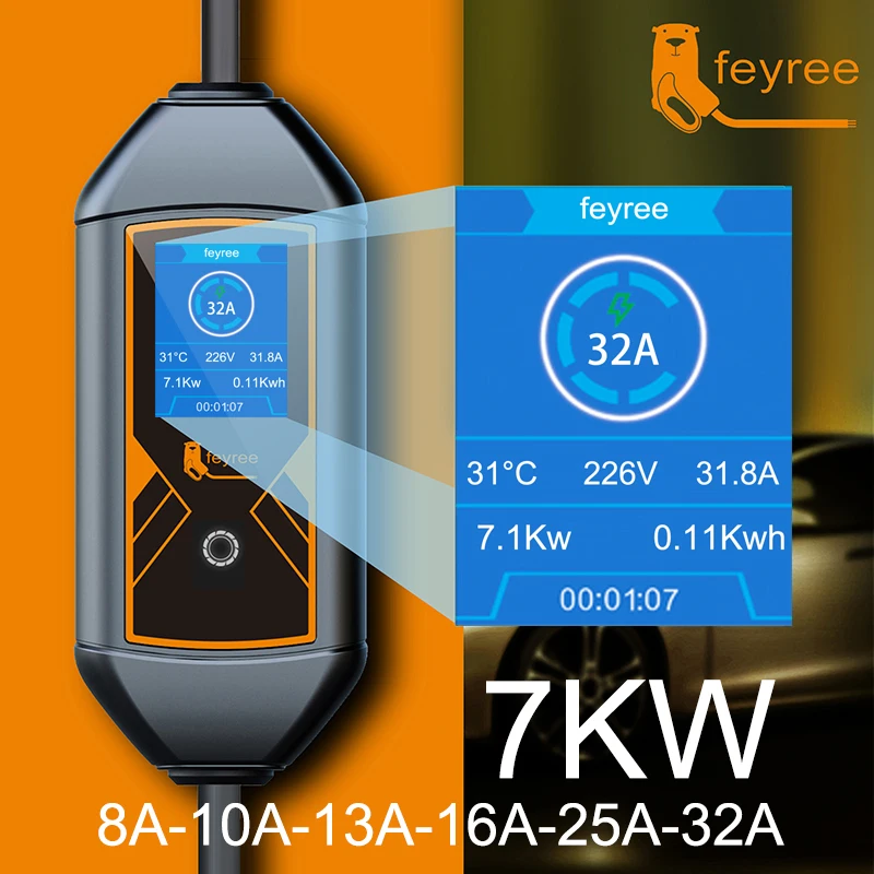 Купить Feyree 11KW 16A EV портативное зарядное устройство тип 2 EVSE зарядное устройство электрическое автомобильное зарядное устройство CEE вилка