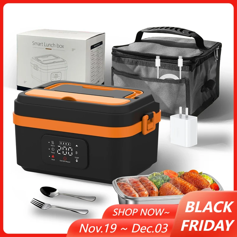 

Беспроводной электрический ланч-бокс, 8000 мАч, перезаряжаемый самонагревающийся подогреватель еды с таймером и сохранением тепла для работы/путешествий/автомобиля/офиса