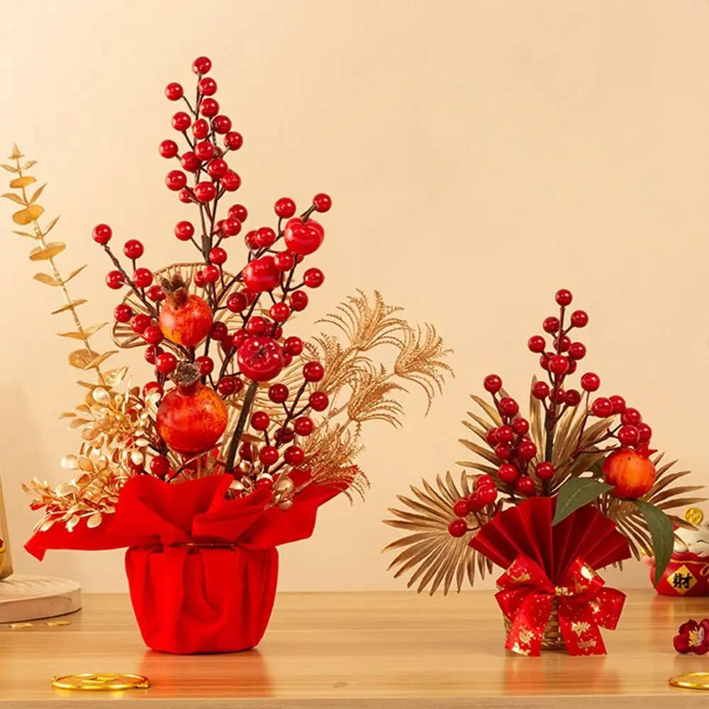 

Good Fortune Artificial Flowers Plants Pots Red Berry Branch Good Luck New Year Pots Best Wishes Get Rich Tabletop Pots