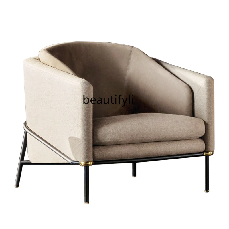 yj Nordic Single-Seat Sofa Chair Simple and Light Luxury Wrought Iron Metal Lounge Chair Fabric Conference Chair