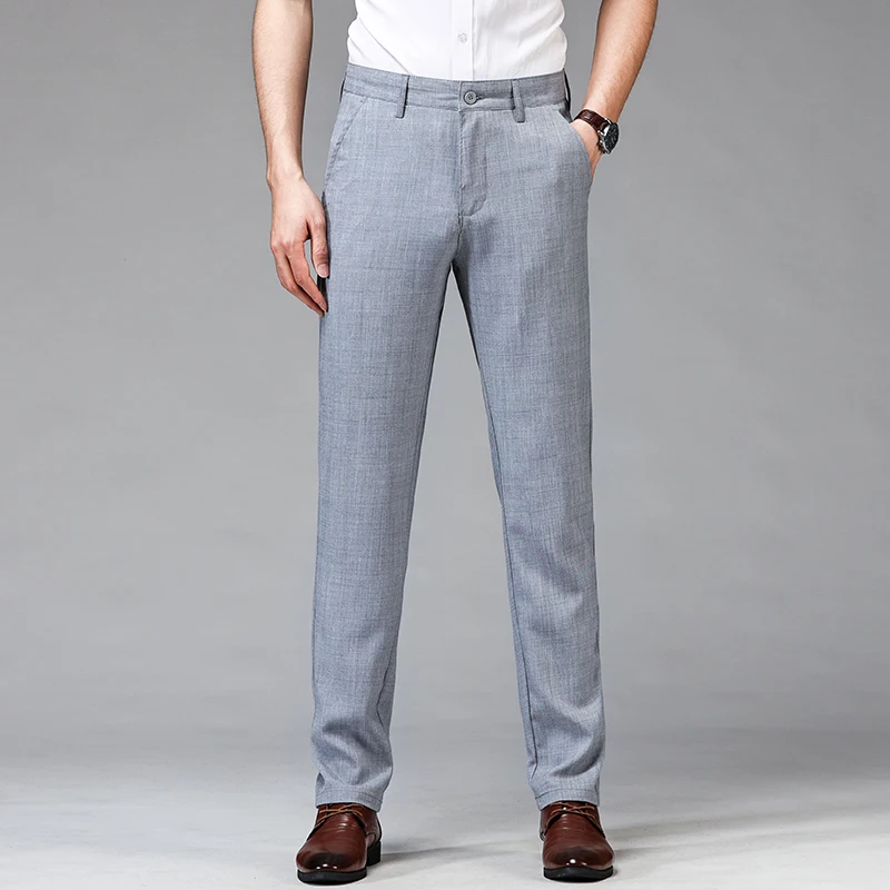Dress Pants Men Business Office Elastic 