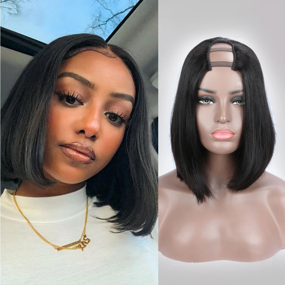 

SHEENREAL 2x4 Middle Opening Upart Human Hair Wigs For Black Women Silky Bone Straight Brazilian Virgin U Part Wig None Lace