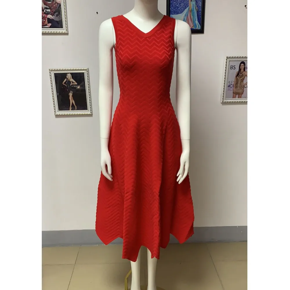 Summer Women's Red Sexy Sleeveless Slim Bandage Dress 2023 Elegant Rayon Sling Puffed Celebrity Party Dress