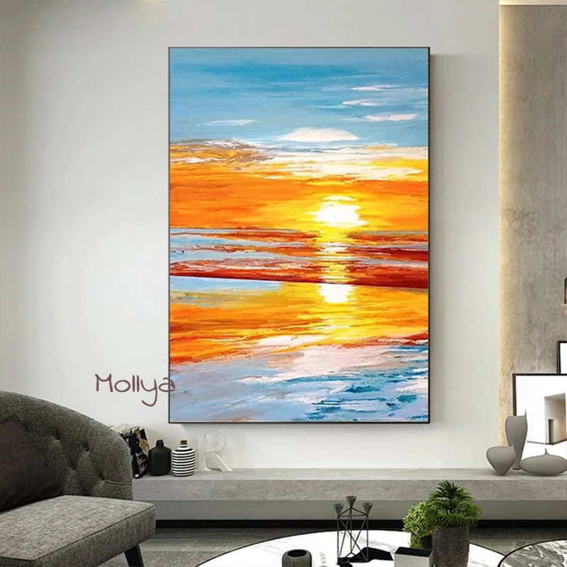 Картина маслом закат и морской пейзаж ручной работы современная абстрактная