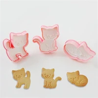 3pcsset cat kitten cookie cutter mold cake decoration diy biscuit pastry baking tool bakeware embossing fondant mold