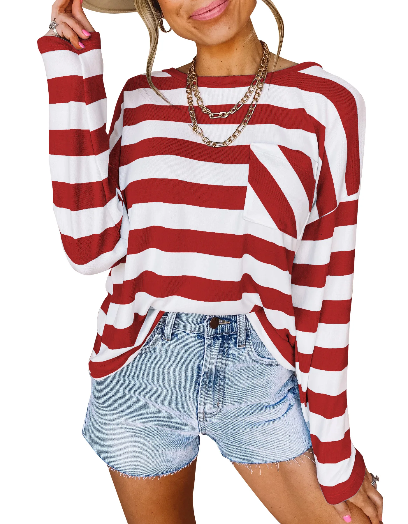 

Women's Crewneck Striped Shirt Loose Colorblock Sweatshirt Pullover Top