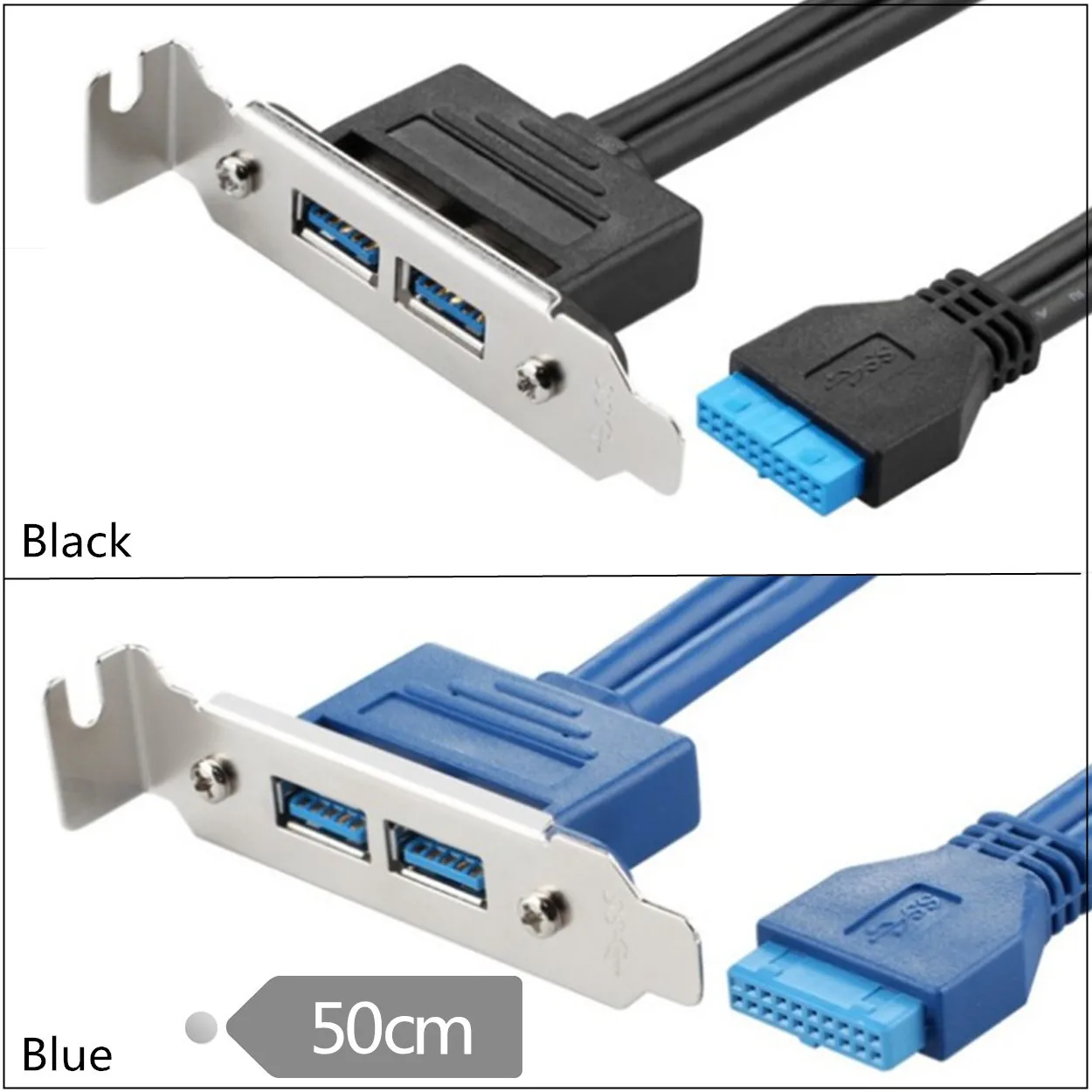 

USB 3.0 Dual Female Plug and Play Mount to Motherboard 20pin Header Cable 0.5m