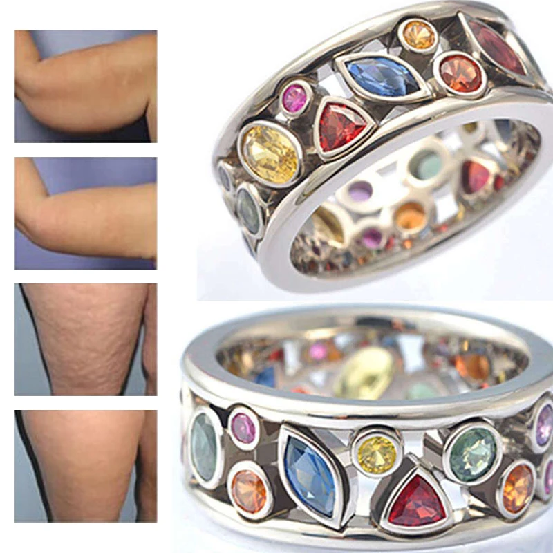 

1PC Hollow Diamond Multicolor Slimming Ring Ladies Crystal Quartz Ring Slimming Lymphatic Drainage Magnetic Therapy Ring