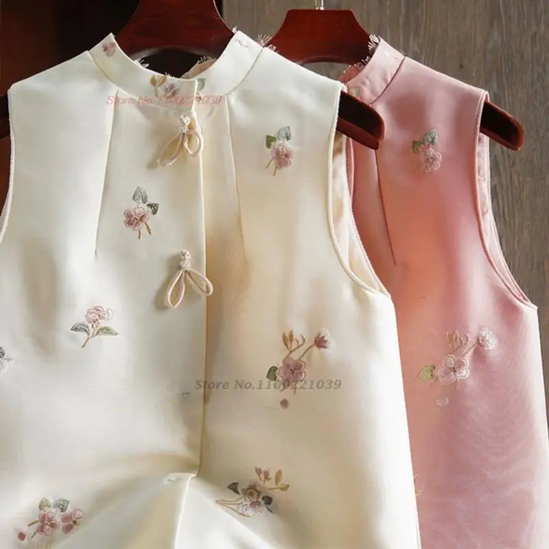 

Традиционный китайский жилет 2023, безрукавка с воротником-стойкой, винтажный жилет с национальной цветочной вышивкой, Восточное этническое пальто