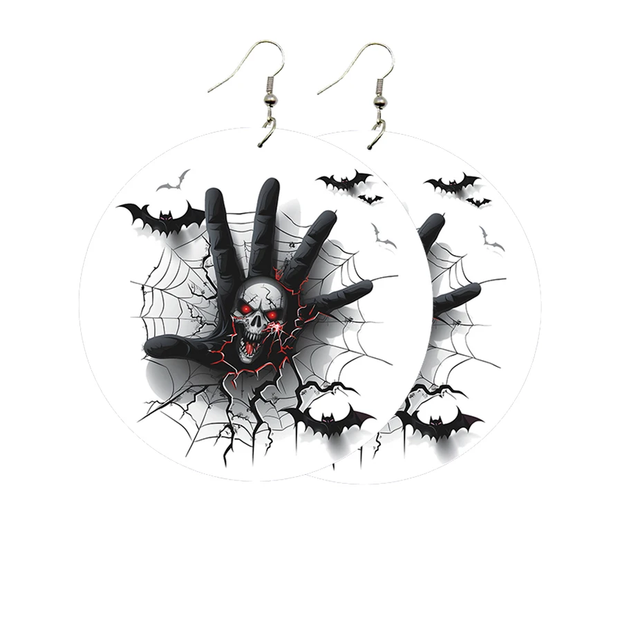 1 Пара Стильных Деревянных Висячих Сережек На Тему Хэллоуина Летучие Мыши Череп