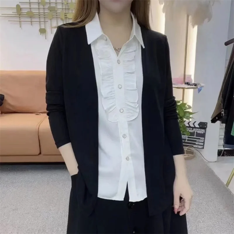 Весенне-осенний женский модный лоскутный топ элитная женская свободная рубашка