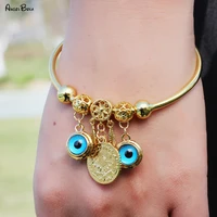 turkish double side blue evil eye bangle golden dreamcatcher money coin push pull bracelets jewelry women luxury party gifts