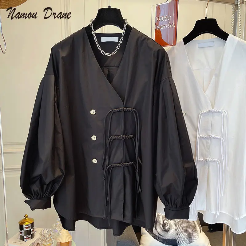 

Vintage Tassel Single Breasted Blouse Tops Causal Long Sleeve V-neck Woman Shirts 2022 New Korean Style Blusas De Mujer