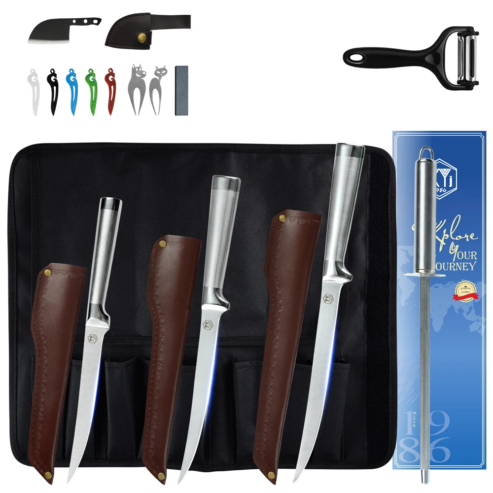 

6"7"8" Inch Fish Kitchen Knife Set With Roll Bag Kitchen Accessories Tool Kit Stainless Steel Filleting Boning Knives Gift Pack
