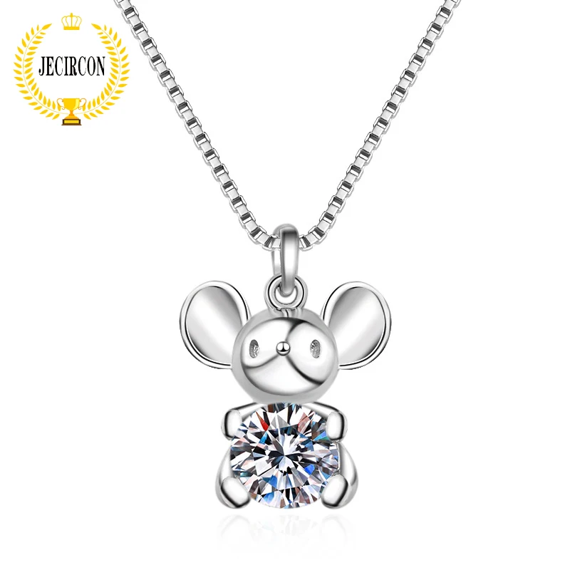 

JECIRCON 925 Sterling Silver Moissanite Zodiac Necklace for Women PT950 Gold Cute Mouse Pendant Clavicle Chain Daily Versatile