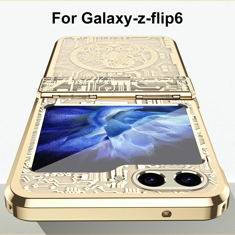 Фото Роскошный гальванический чехол для телефона Samsung Galaxy Z Flip 6 5 4 3 Flip6 Flip5 Flip4 Flip3 Защитная петля Прозрачная крышка с защитой от падения №2
