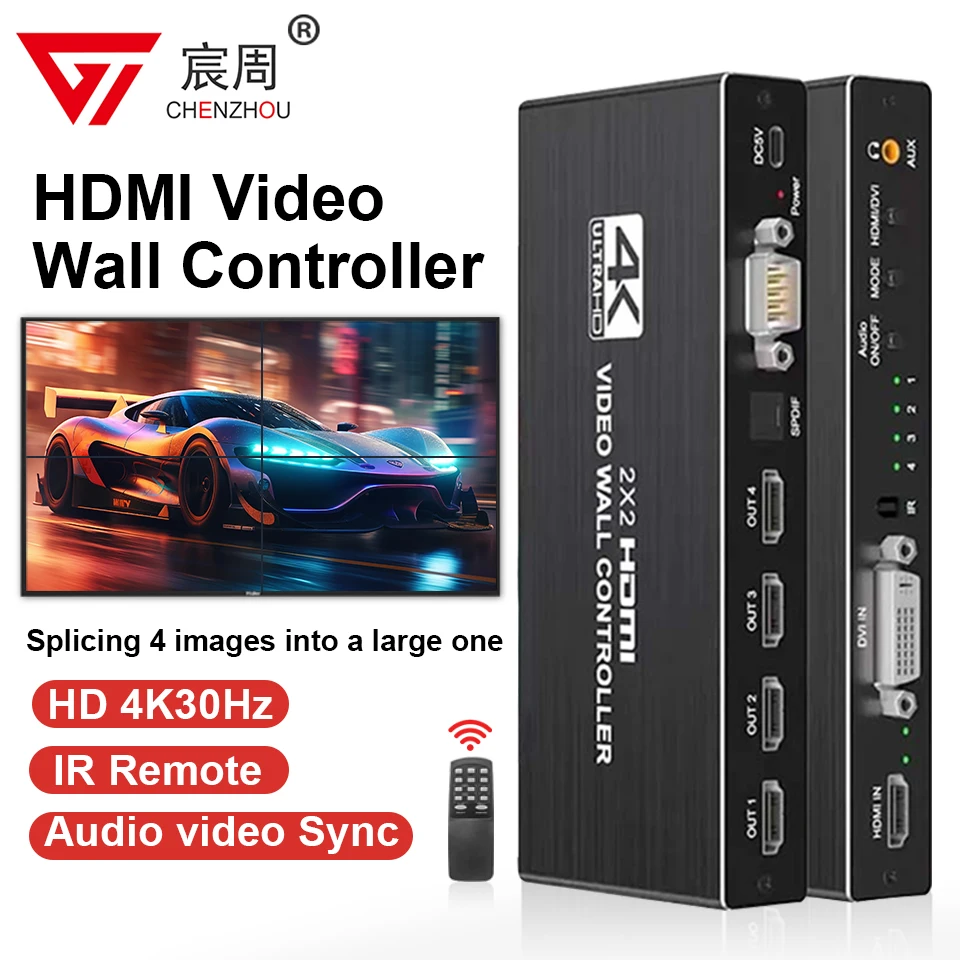 Контроллер Видеостены 2x2, Вход Hdmi/dvi, 4 Выхода Hdmi, 1080p, Поворот ...