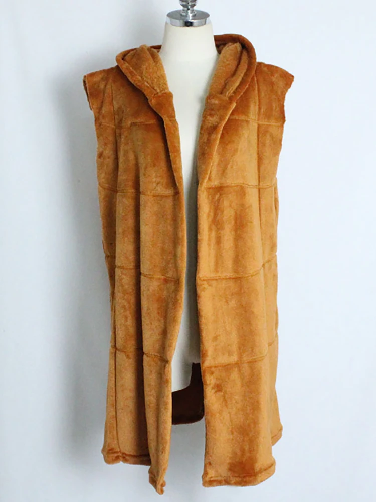 Autumn Winter Women Fox Fur Vest Hooded Fluffy Top Thick Warm Jacket Fashion Ladies Sleeveless Fleece Coat Female Outerwear 2022