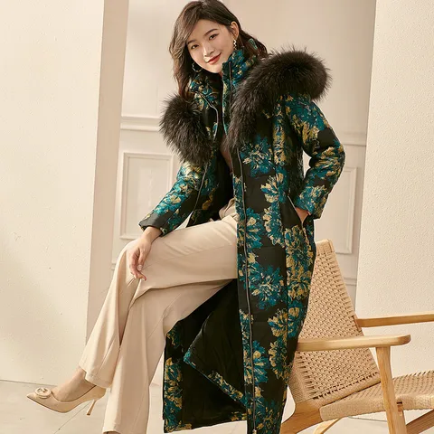 Женская зимняя шуба в английском стиле, зимние жаккардовые парки, толстое длинное пальто из хлопка с цветочным принтом, куртка с карманами