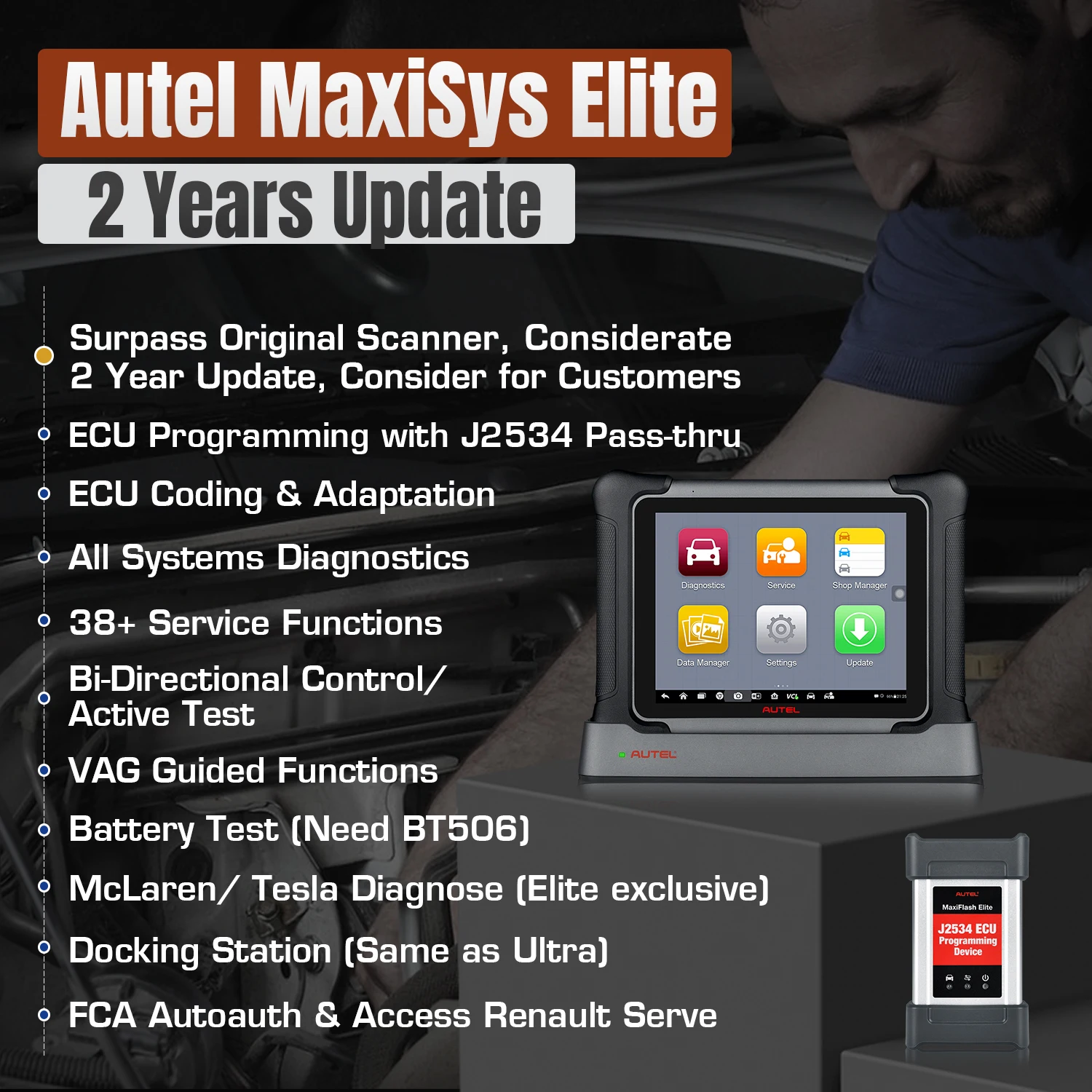 Autel Maxisys Elite2 интеллектуальная Диагностика OBD2 сканер J2534 ECU программирование