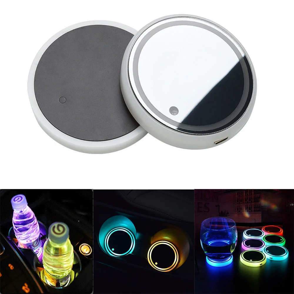 

Car LED Cup Holder Light Mats Car Coasters Bottle Atmosphere Light Backlight Lamp LED Cup 7 Colors Holder Pads Auto Interior