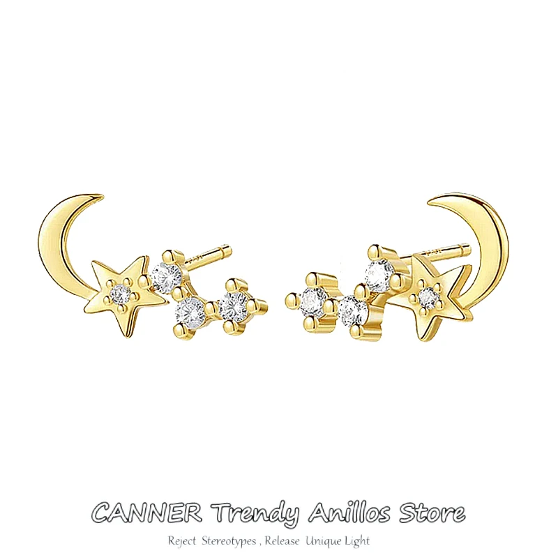 

CANNER Plata 925 Sterling Silver Stud Earrings Cute Zircon Ear Bone Nail Mini Crystal Pierced Ear Studs Pendientes Fine Jewelry