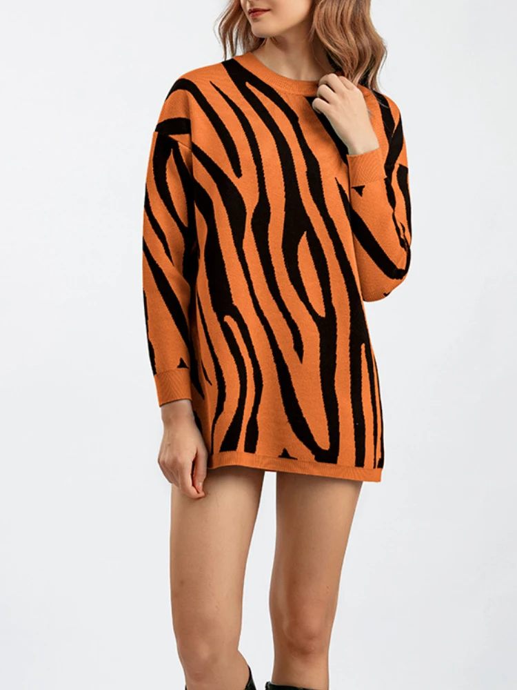 

New In Women's Casual Elegant Jumpers Long Sleeve Top Print Oversized Sweater Women Autumn Winter New O-Neck Knitted Pullover