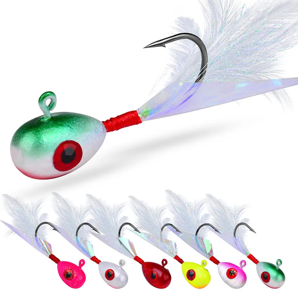 

5PCS/LOT 4G/275MM Crank Jig Head Hooks Soft Lure Barbed Jigging With Feather Fishing Tackle Weighted Assist Fishhook Pike
