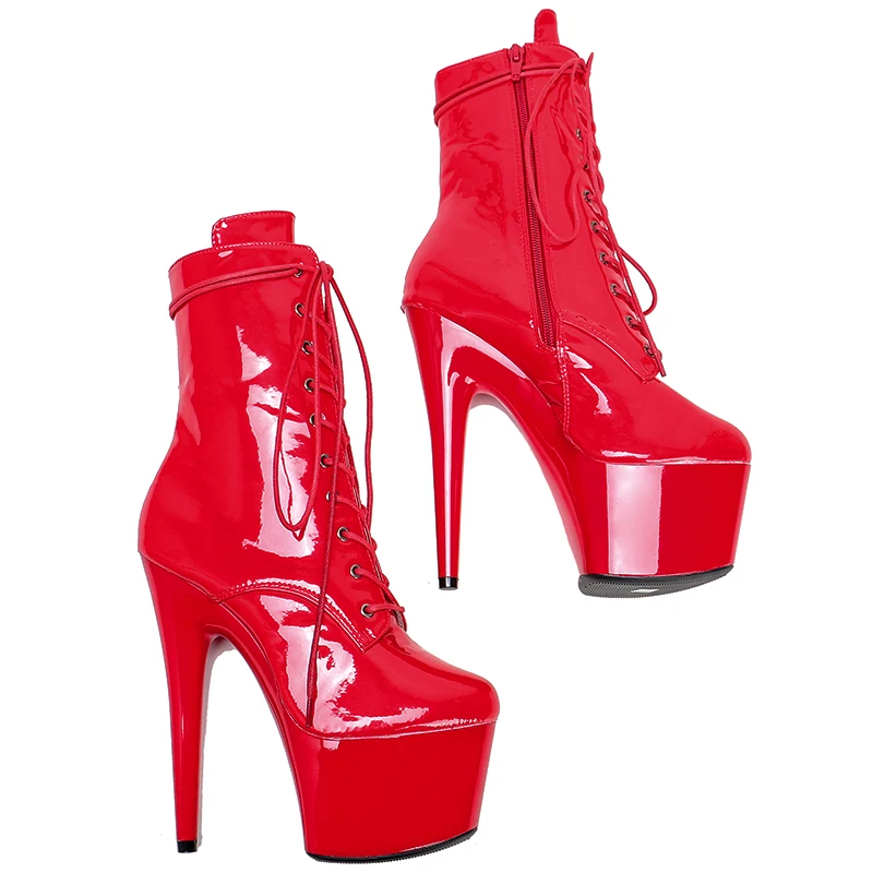 Leecabe 17CM/7Inch Genuine Leather Women's Platform disco party High Heels  Pole Dance boot