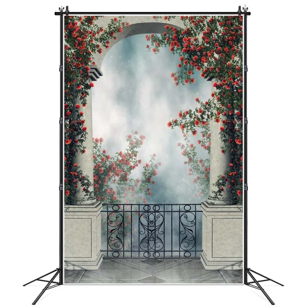 

Flowers Marble Balcony Birthday Party Decoration Photography Backdrops Stand Children Sign Fairy Forest Photographic Backgrounds