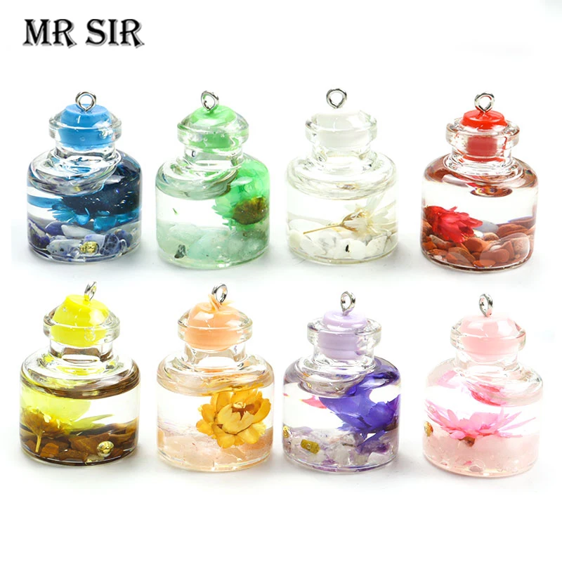 

Creative Natural Eternal Dried Flower Wishing Bottle Glass Charms for Jewelry Making Pendants Necklaces Keychain Findings Crafts