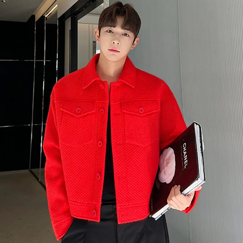 

Мужская короткая трикотажная куртка, однотонная однобортная куртка в Корейском стиле, модель 9A6819 на весну, 2023