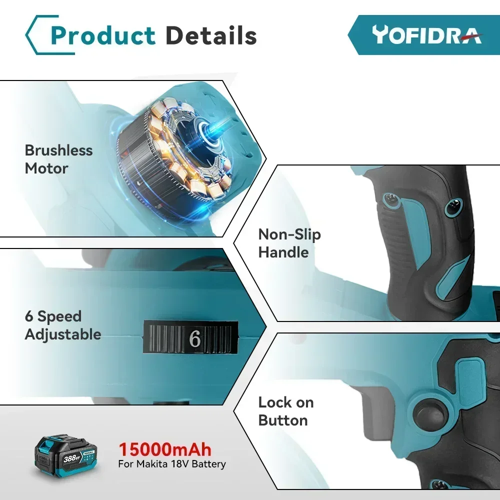 Бесщеточный мощный электрический вентилятор с 6 передачами садовый бытовой для