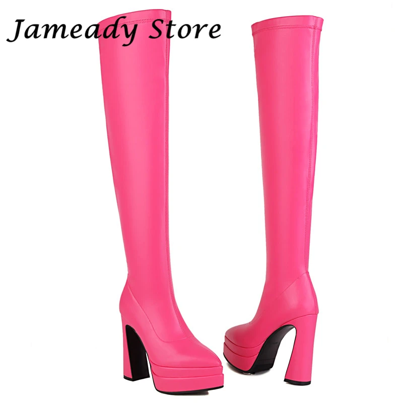 

Women Sexy Over The Knee Boots Chunky High Heel Long Boots Pointed Toe Side Zipper Boots Lady Fashion Concise Botas Mujer Winter