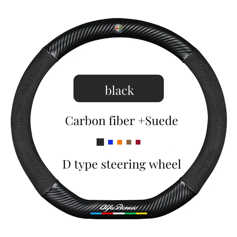 

Car Suede Carbon Fiber Steering Wheel Cover Non-slip Suitable For Alfa Romeo Giulia Stelvio Giulietta 159 147 156 166 Accessorie