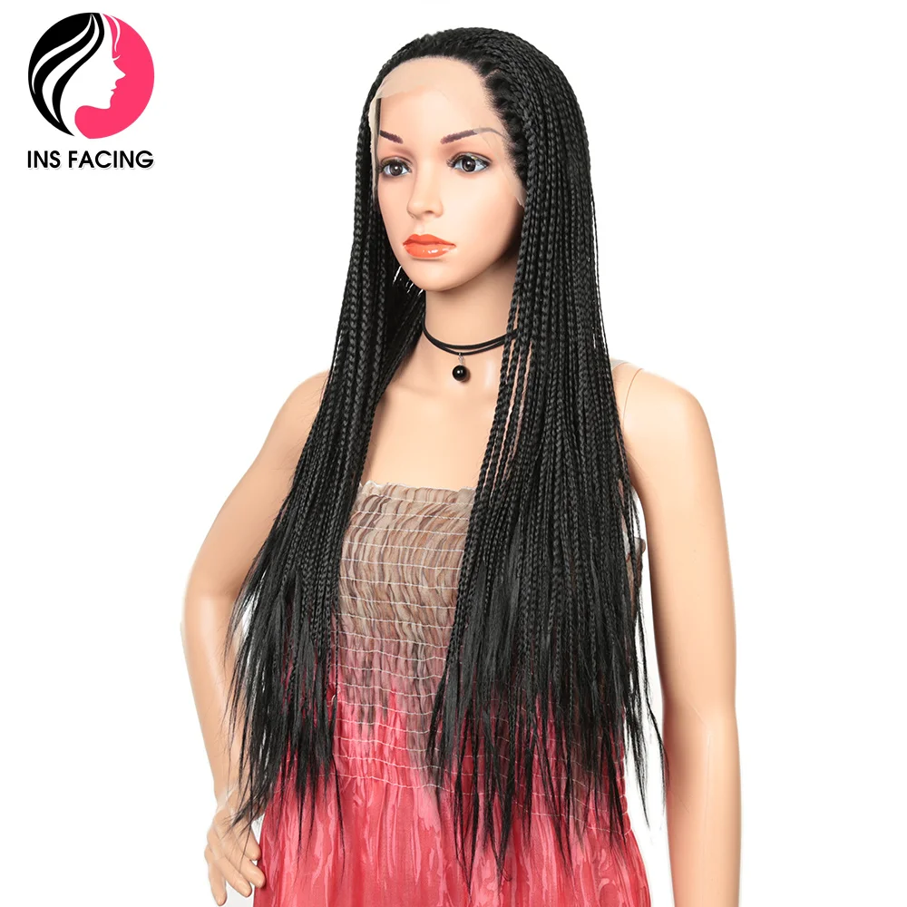 

Длинные черные косички, синтетические парики на сетке спереди, парики для женщин афро, предварительно выщипанные косички, термостойкие вол...