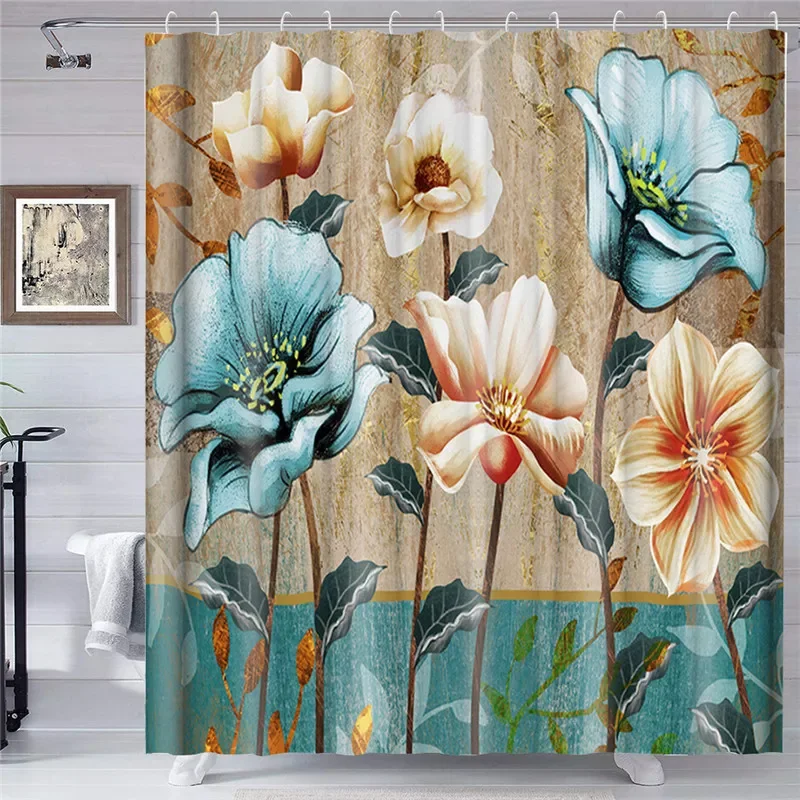 

Print 3D Shower Curtain Waterproof Polyester Bathroom Curtain Anti-slip Bath Mat Set Toilet Rugs Carpet Home Decor Rideaux