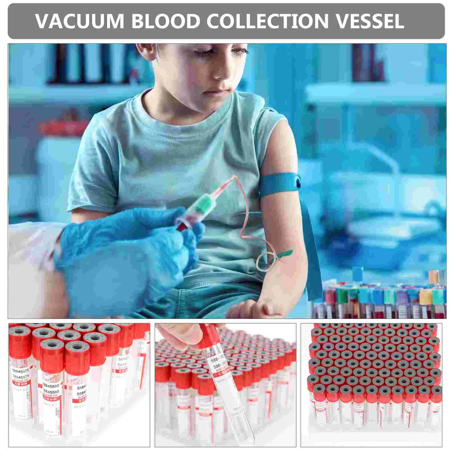 100 Pcs 10ml Blood Collection Tube Glass Tubes Test with Lids Cover Collecting Negative Pressure Plastic Collector
