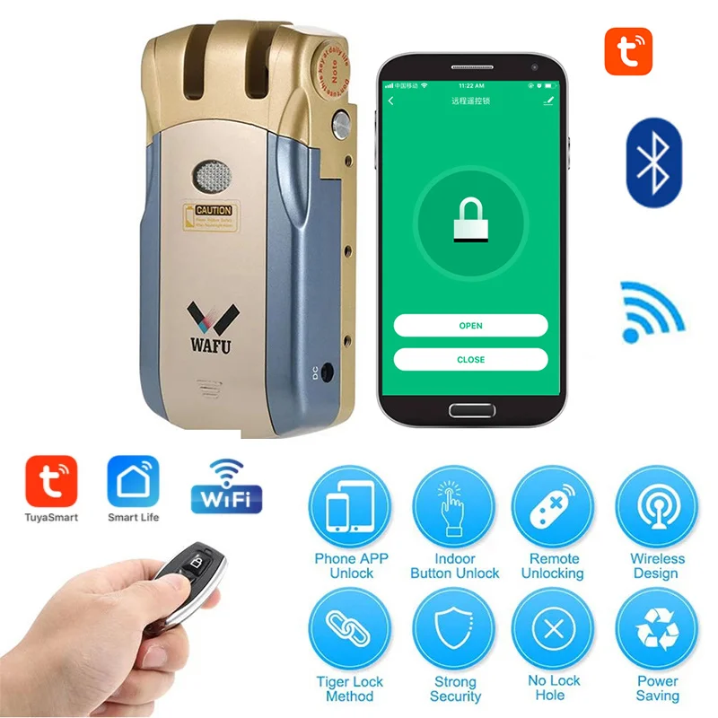 

Wafu Tuya 019 Remote Control Door Lock Wireless Wifi Smart Lock Electronic Keyless Door Invisible Lock Phone Control Locks