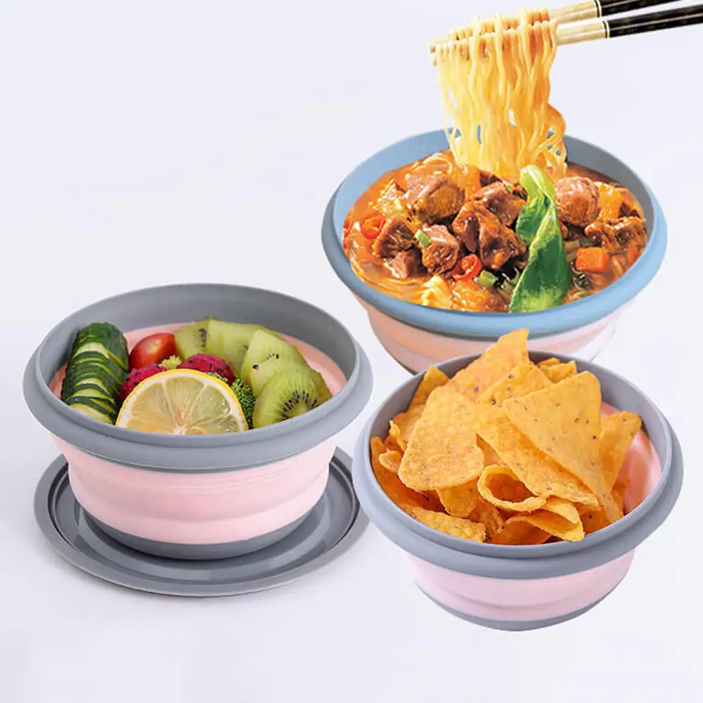 

3 Pcs Foldable Silicone Bowl Portable Food Container Travel Outdoor Food Bowl With Led Dinnerware Set For Kitchen Bento Box