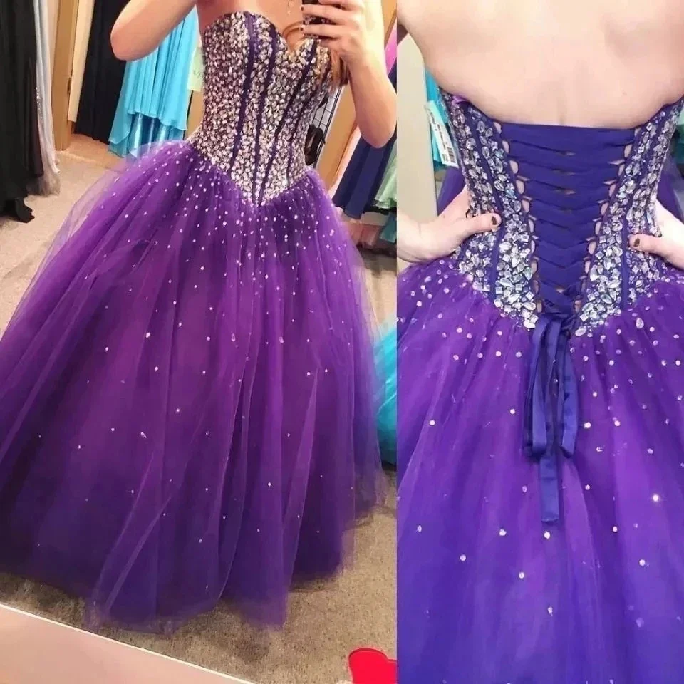 

Sweetheart Ball Gown Quinceanera Dresses Vestidos De 15 Anos Crystal Sparkly Tulle Formal Birthday Party Gowns
