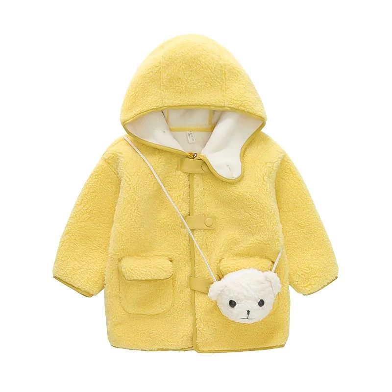 

Hooded Plush Jacket Warm Lambswool Girls Outerwear Christmas Little Princess Coat Winter Kids Outdoors Casual Clothes 2023 New