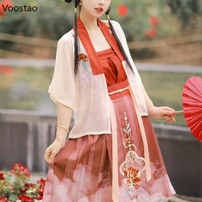 Женские Элегантные платья ханьфу в китайском стиле с цветочной вышивкой